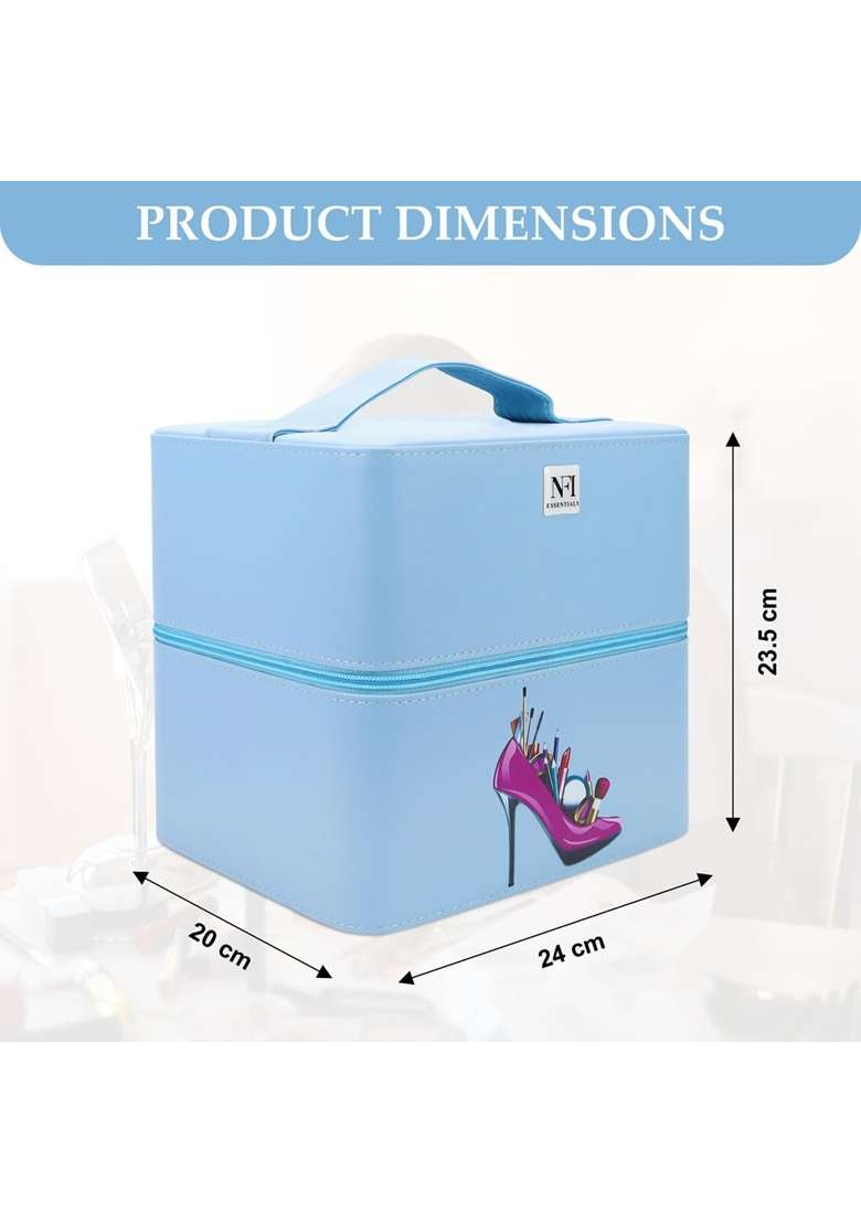NFI Essentials Blue 3 Layer Large Capacity Travel Makeup Box Vanity Organiser Case - Indya