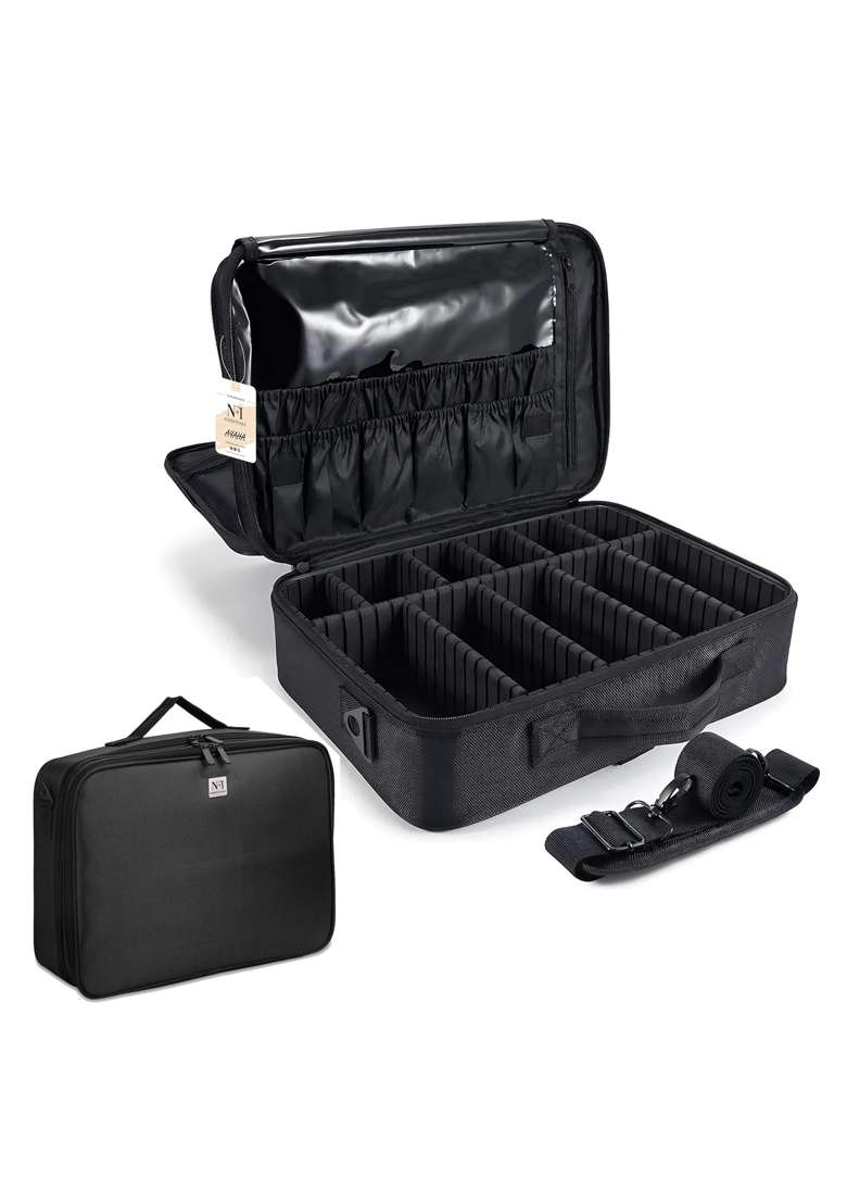 NFI Essentials Black Professional Makeup Organizer Case with Adjustable Dividers - Indya