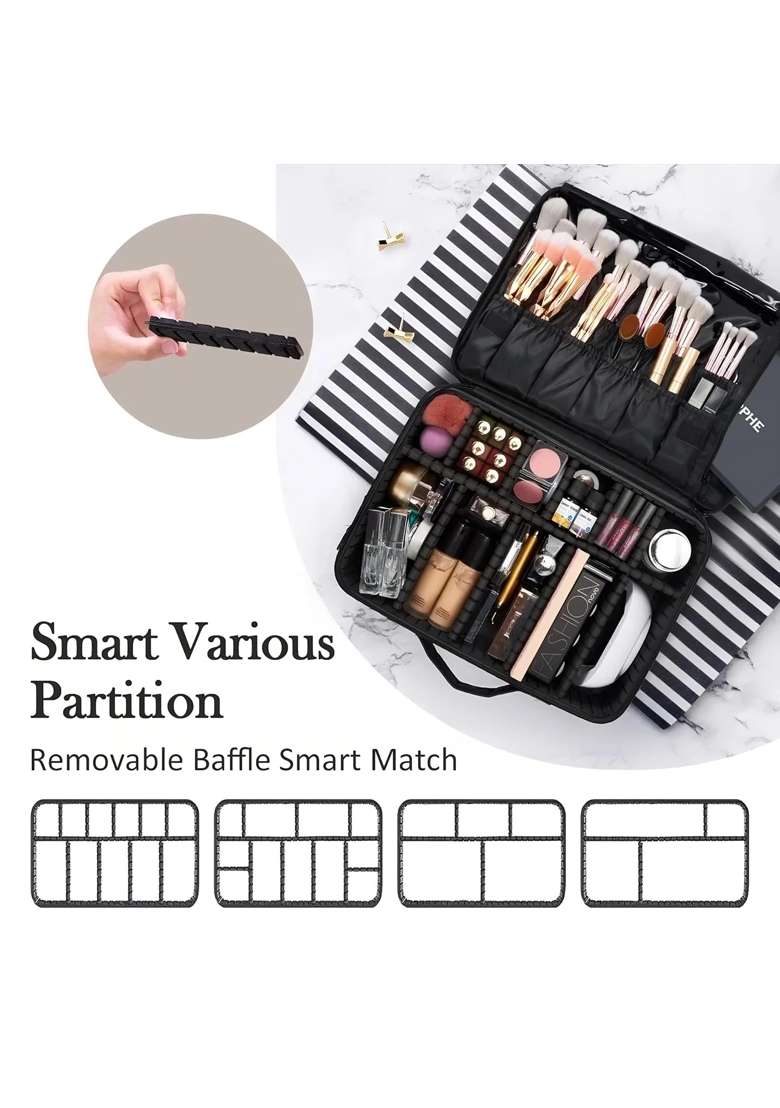 NFI Essentials Black Professional Makeup Organizer Case with Adjustable Dividers - Indya