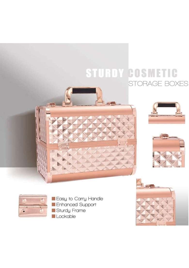 Adson Professional Beauty Makeup Cosmetic Vanity Case Box with 4 Extended Trays Makeup Vanity Makeup Organiser - Indya