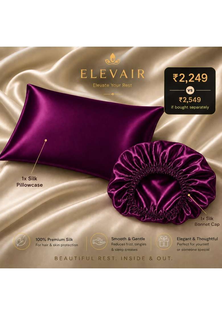 Elevair Silk Pillowcase and Bonnet Set for Hair and Skin Anti Frizz Anti Wrinkle Beauty Sleep Kit for Women - Indya