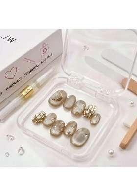 MILO Nails Nude Cat Eye Chrome Press on Nails Handmade Custom Reusable Gel Nails Set of 10