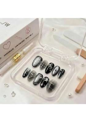 Press on Nails Handmade Custom Reusable Gel Nails Metallic Chrome False Nail Set Set of 10