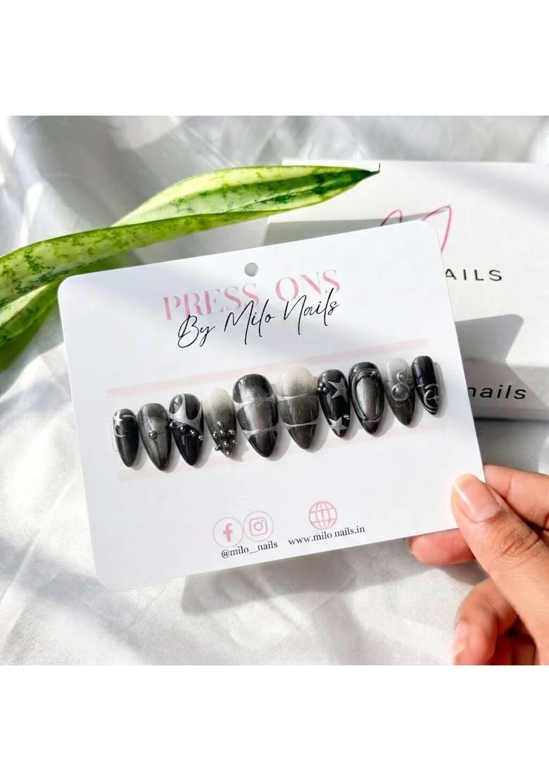 Press on Nails Handmade Custom Reusable Gel Nails Metallic Chrome False Nail Set Set of 10 - Indya