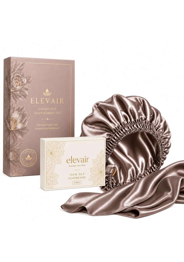 Elevair Silk Pillowcase and Bonnet Set for Hair and Skin Anti Frizz Anti Wrinkle Beauty Sleep Kit for Women - Indya