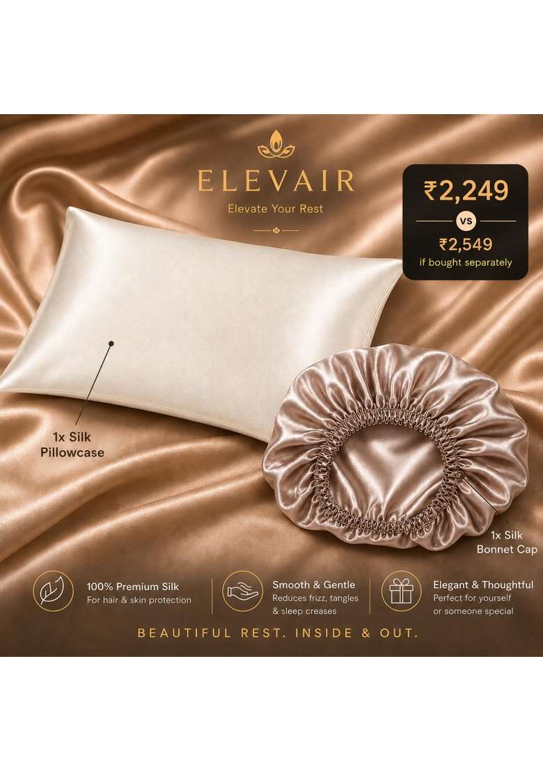 Elevair Silk Pillowcase and Bonnet Set for Hair and Skin Anti Frizz Anti Wrinkle Beauty Sleep Kit for Women - Indya