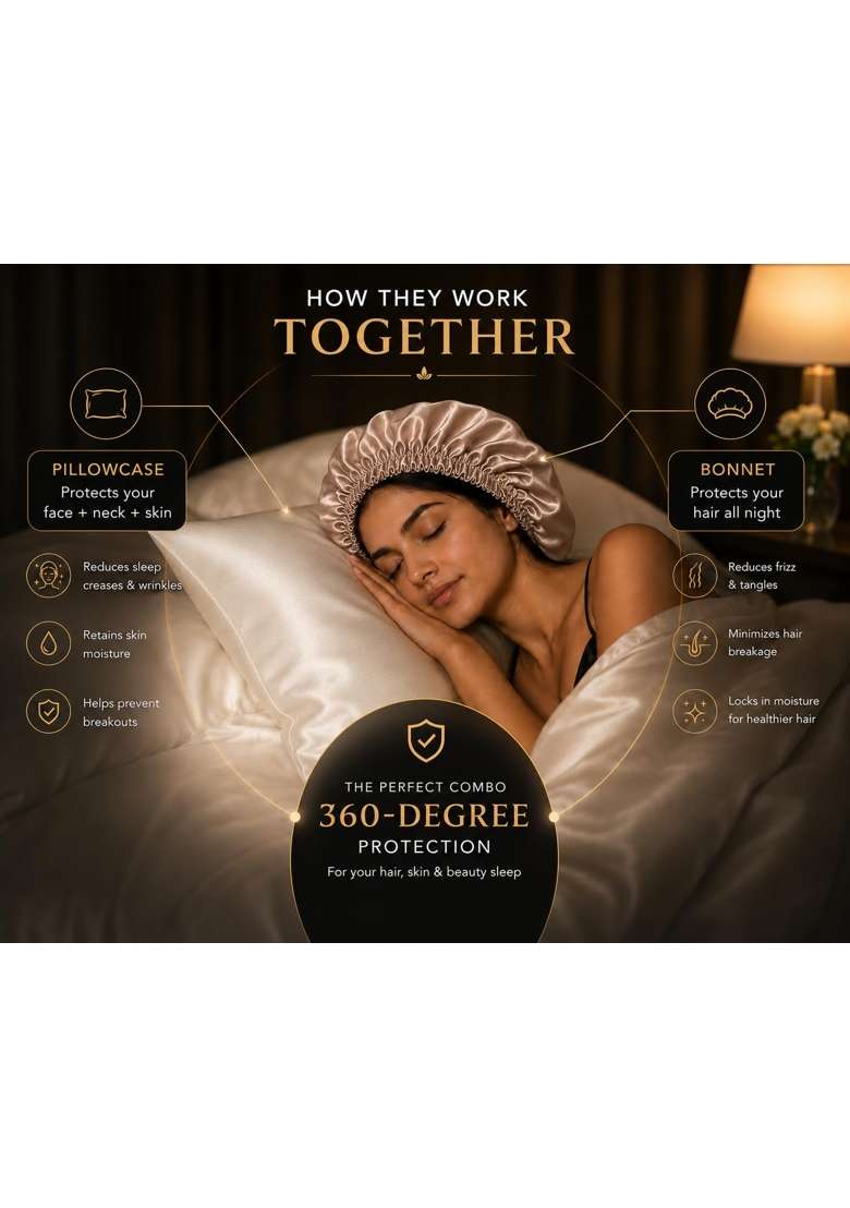 Elevair Silk Pillowcase and Bonnet Set for Hair and Skin Anti Frizz Anti Wrinkle Beauty Sleep Kit for Women - Indya