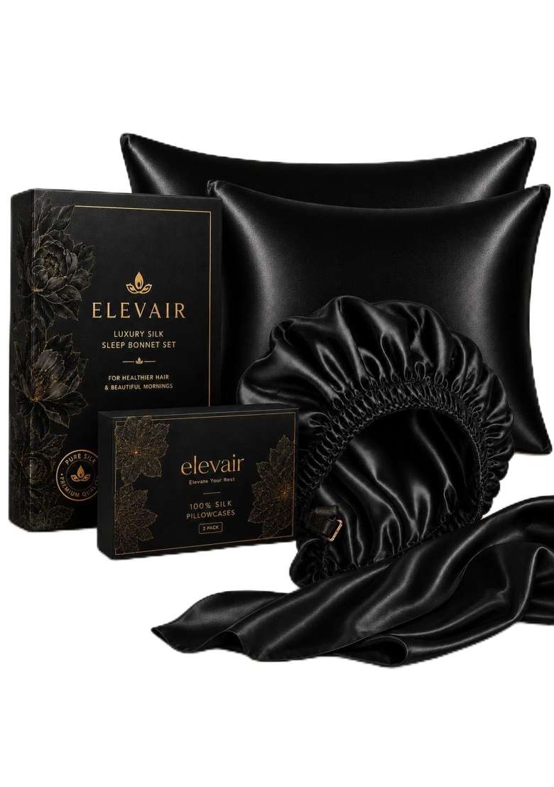 Elevair Silk Pillowcase and Bonnet Set for Hair and Skin Anti Frizz Anti Wrinkle Beauty Sleep Kit for Women - Indya