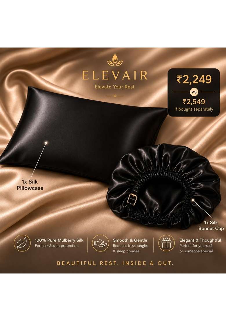 Elevair Silk Pillowcase and Bonnet Set for Hair and Skin Anti Frizz Anti Wrinkle Beauty Sleep Kit for Women - Indya