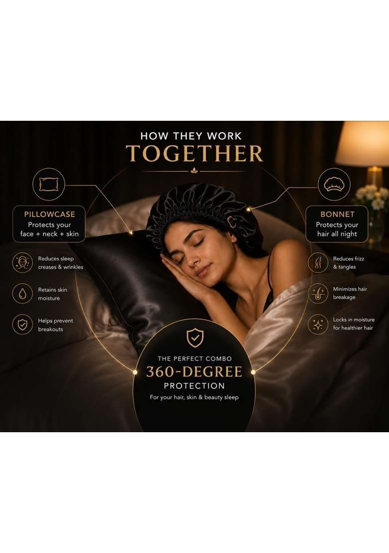 Elevair Silk Pillowcase and Bonnet Set for Hair and Skin Anti Frizz Anti Wrinkle Beauty Sleep Kit for Women - Indya
