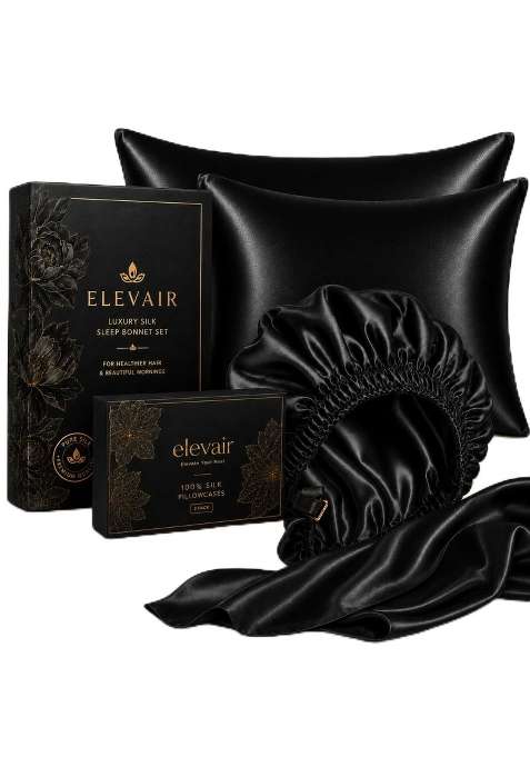 Elevair Silk Pillowcase and Bonnet Set for Hair and Skin Anti Frizz Anti Wrinkle Beauty Sleep Kit for Women