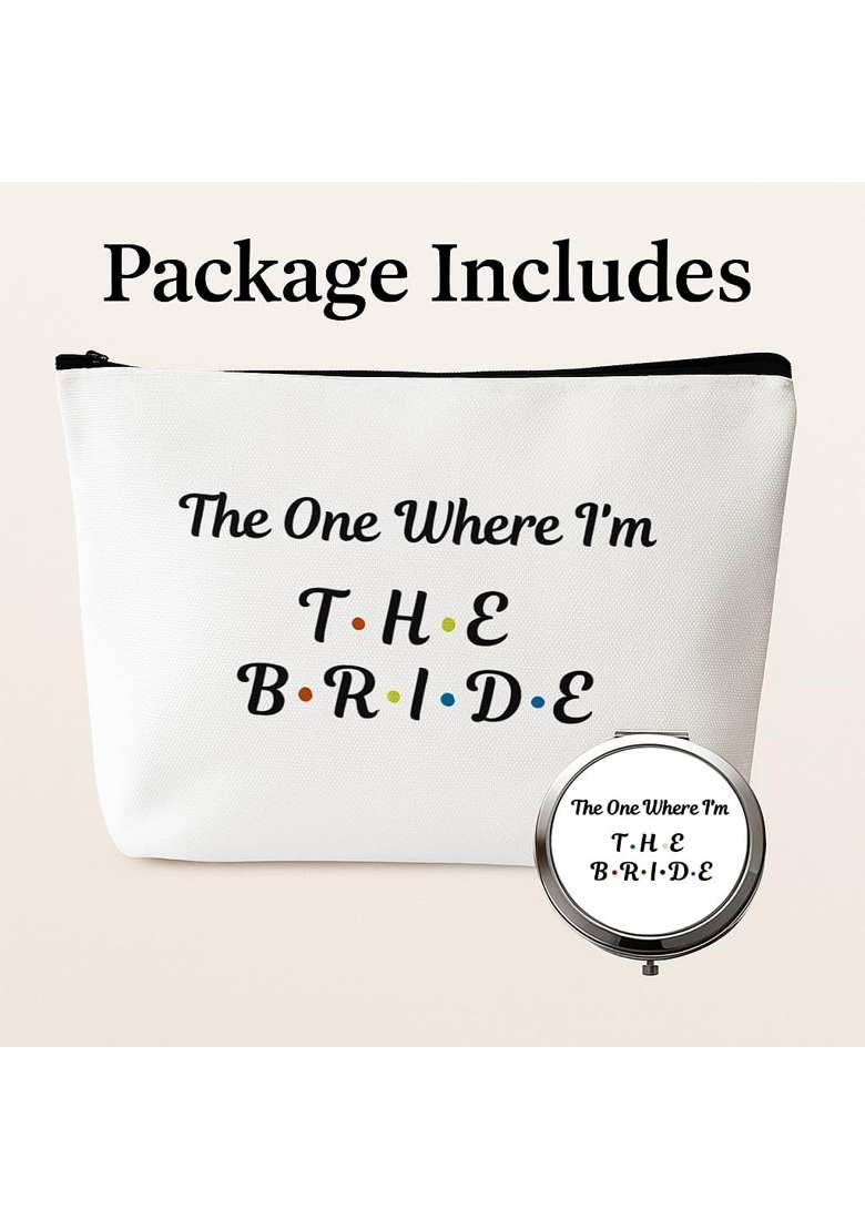 Blue Planet Fancy Dress Bride Canvas Make Up Cosmetic Bag and Compact Mirror Bridal Shower Bride to Be Gift - Indya