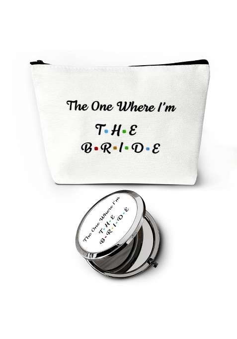 Blue Planet Fancy Dress Bride Canvas Make Up Cosmetic Bag and Compact Mirror Bridal Shower Bride to Be Gift