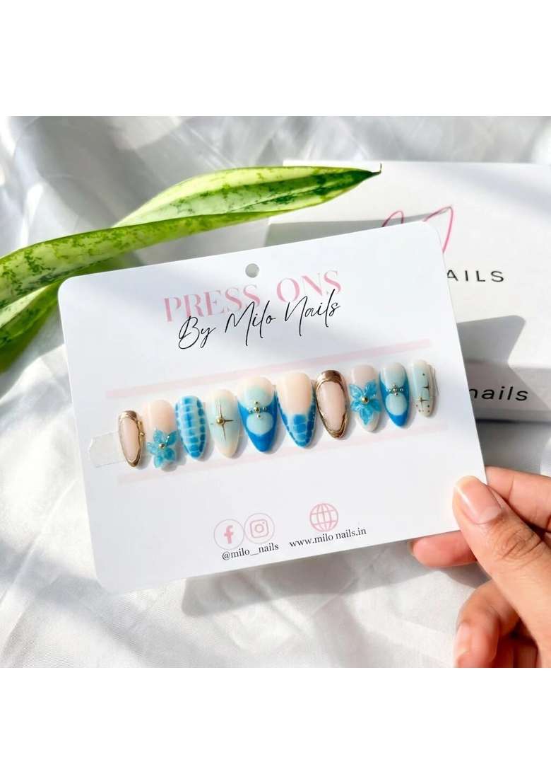 MILO Nails Sapphire Relic Press on Nails Handmade Custom Reusable Gel Nails Set of 10 - Indya