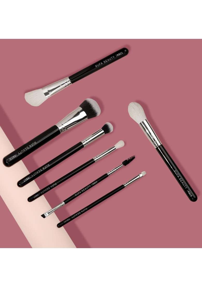 Rufa Beauty Black Everyday Face and Eye Makeup Brush Set Must Have Makeup Brushes - Indya