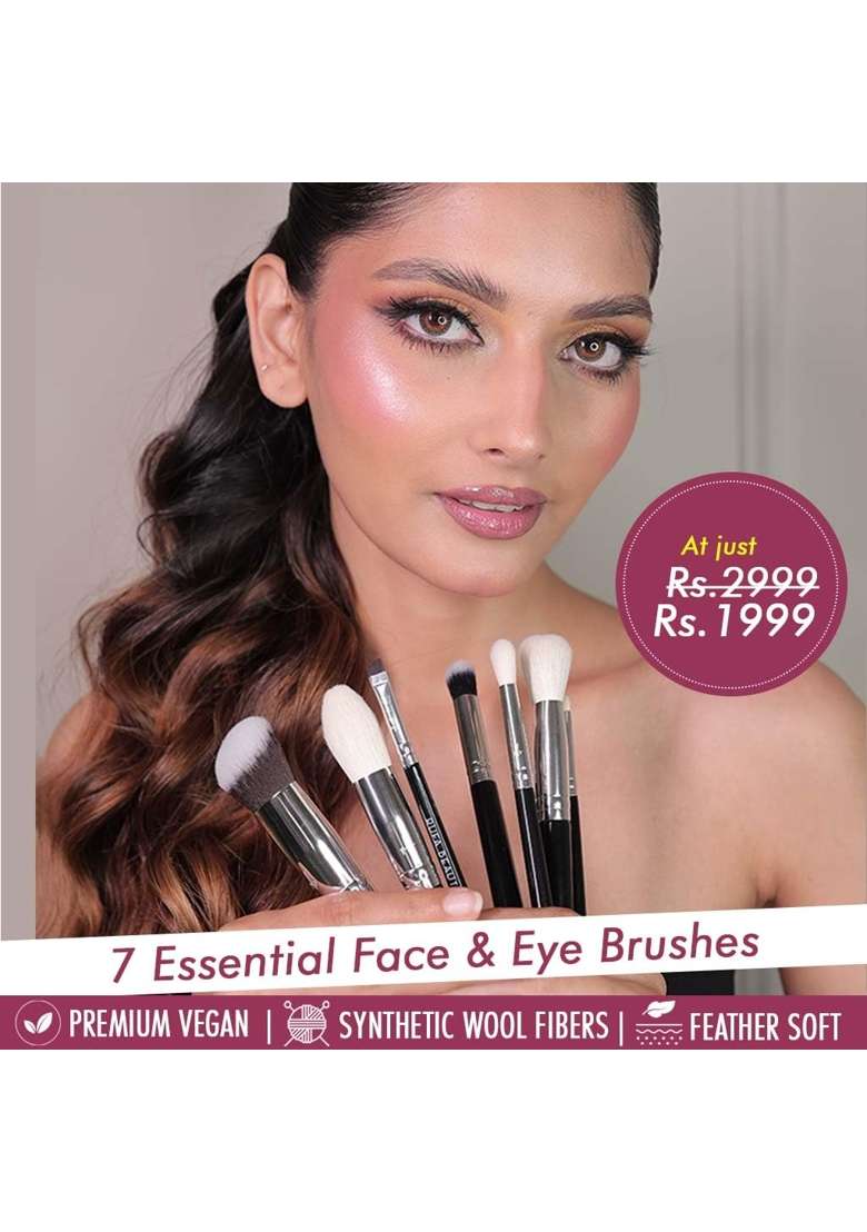 Rufa Beauty Black Everyday Face and Eye Makeup Brush Set Must Have Makeup Brushes - Indya