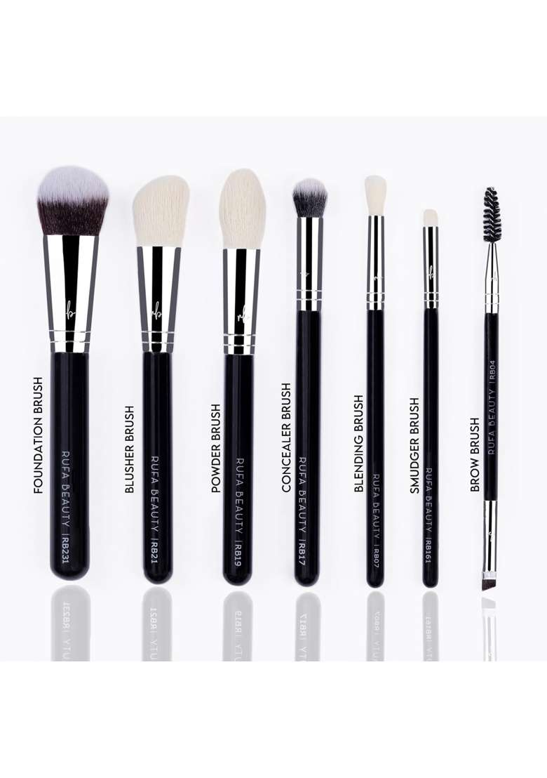 Rufa Beauty Black Everyday Face and Eye Makeup Brush Set Must Have Makeup Brushes - Indya