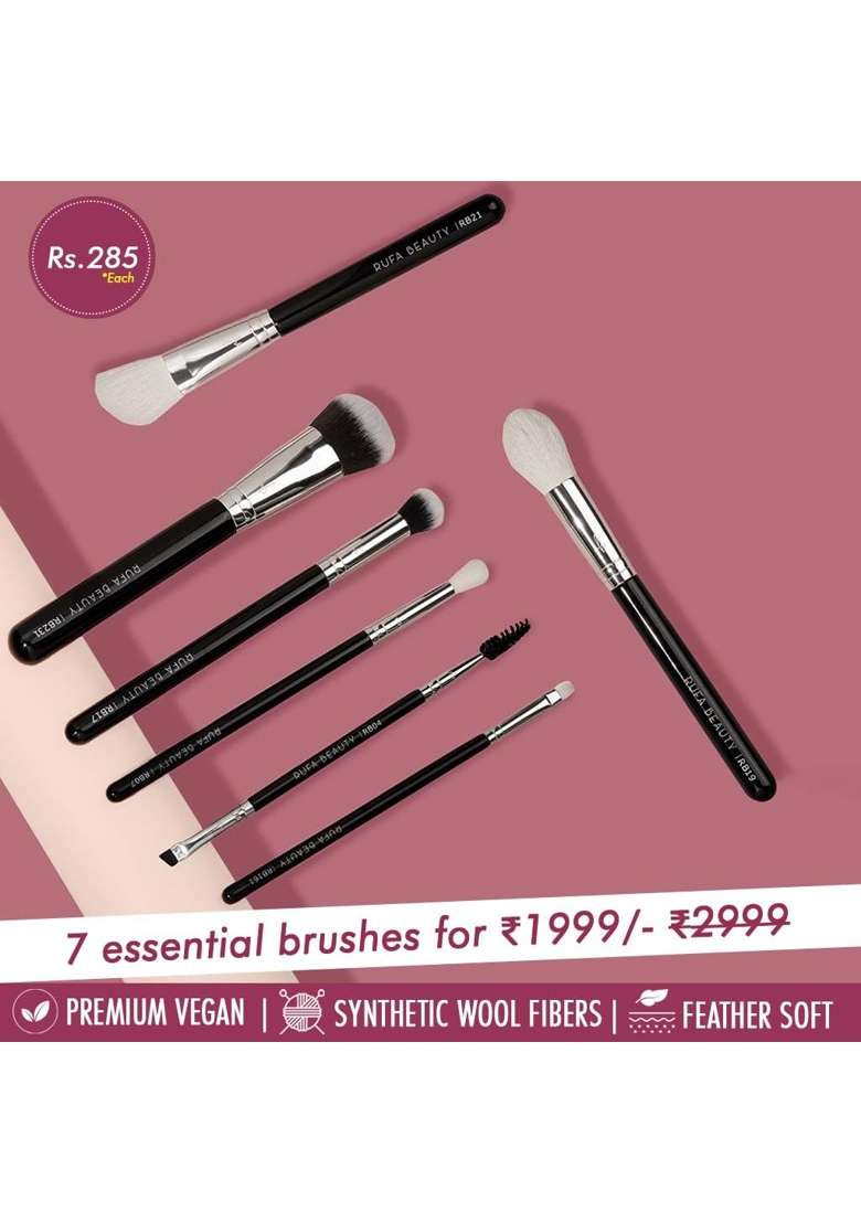 Rufa Beauty Black Everyday Face and Eye Makeup Brush Set Must Have Makeup Brushes - Indya