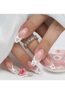 MILO Nails Lace and Petals Press on Nails Handmade Custom Reusable Gel Nails Set of 10