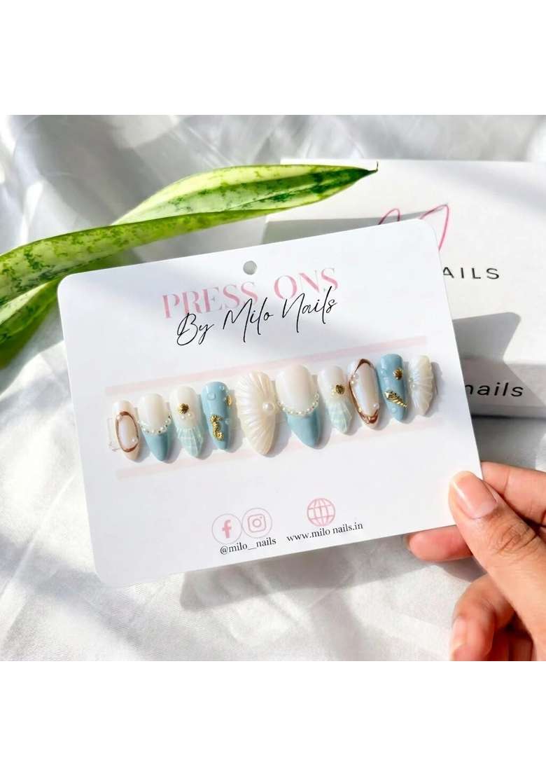 MILO Nails Pearl Atlantis Press on Nails Handmade Custom Reusable Gel Nails Set of 10 - Indya