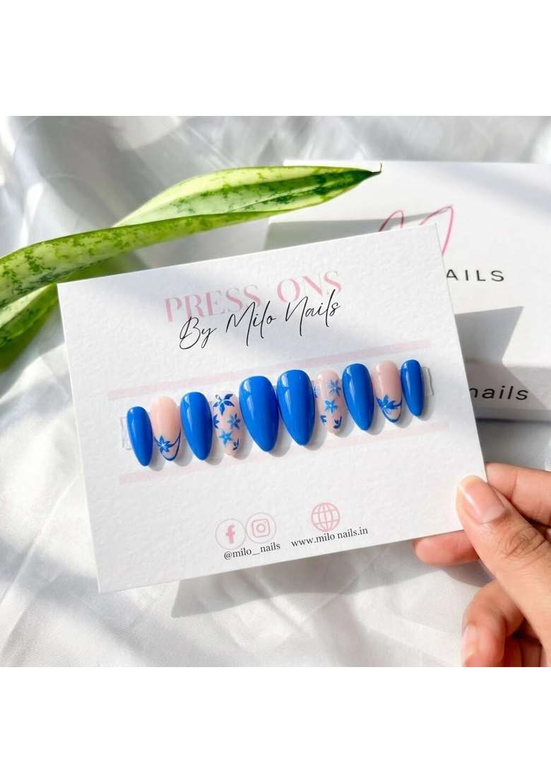 MILO Nails Cornflower Bloom Press on Nails Handmade Custom Reusable Gel Nails Set of 10 - Indya