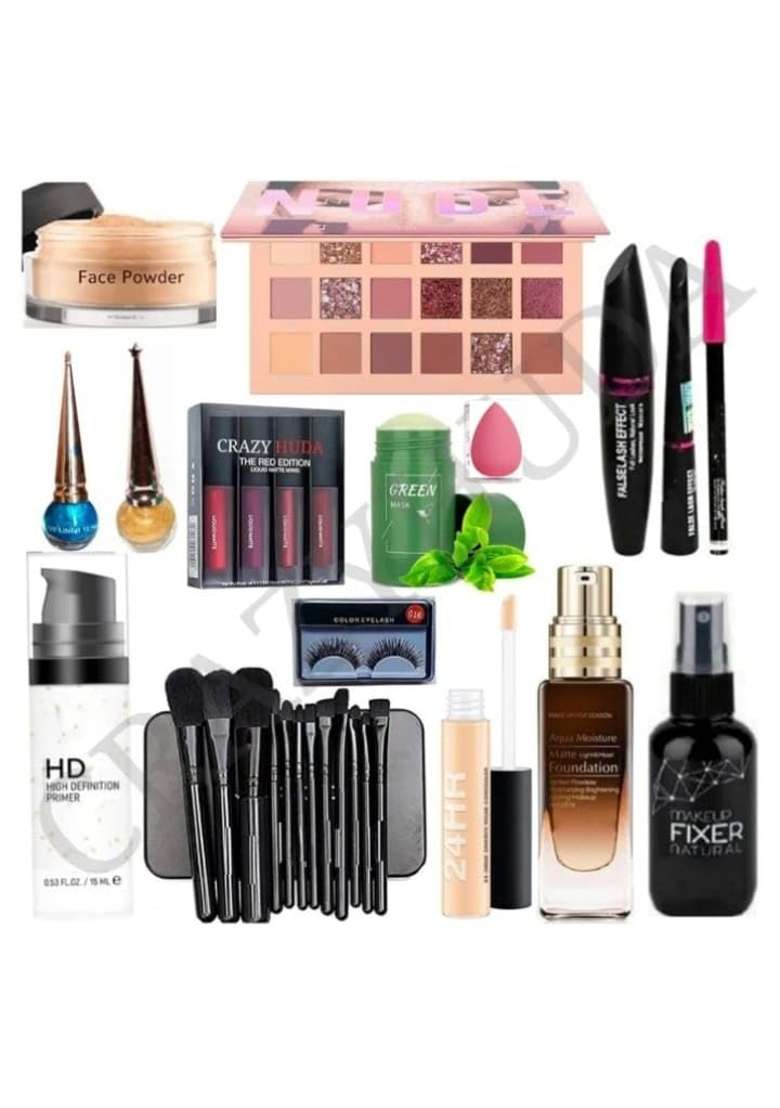 Crazy HUDA HD Waterproof Makeup Kit Combo for Women and Girls All Products in 1 Kit Set of 19 - Indya