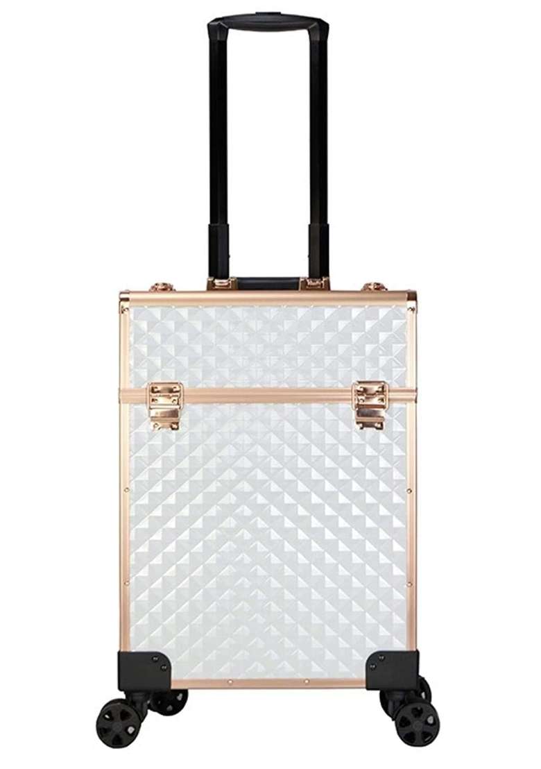 Adson Beauty Rolling Makeup Box Train Case Cosmetic Trolley 4 Tray Sliding Rail with Key Swivel Wheels Salon - Indya
