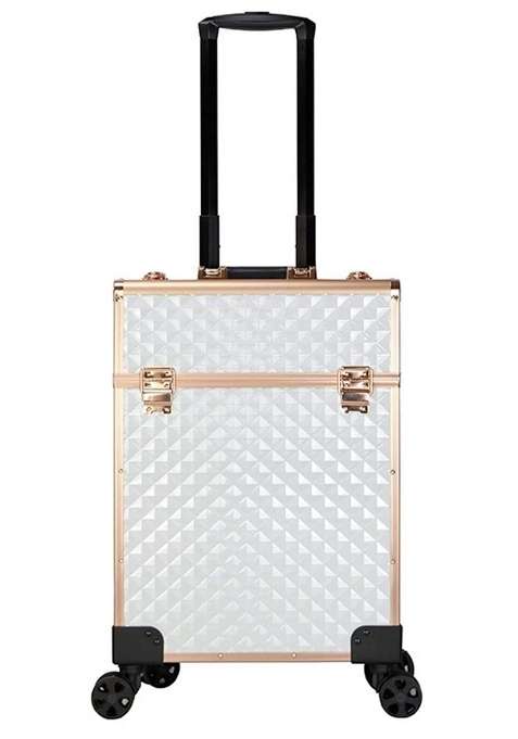 Adson Beauty Rolling Makeup Box Train Case Cosmetic Trolley 4 Tray Sliding Rail with Key Swivel Wheels Salon