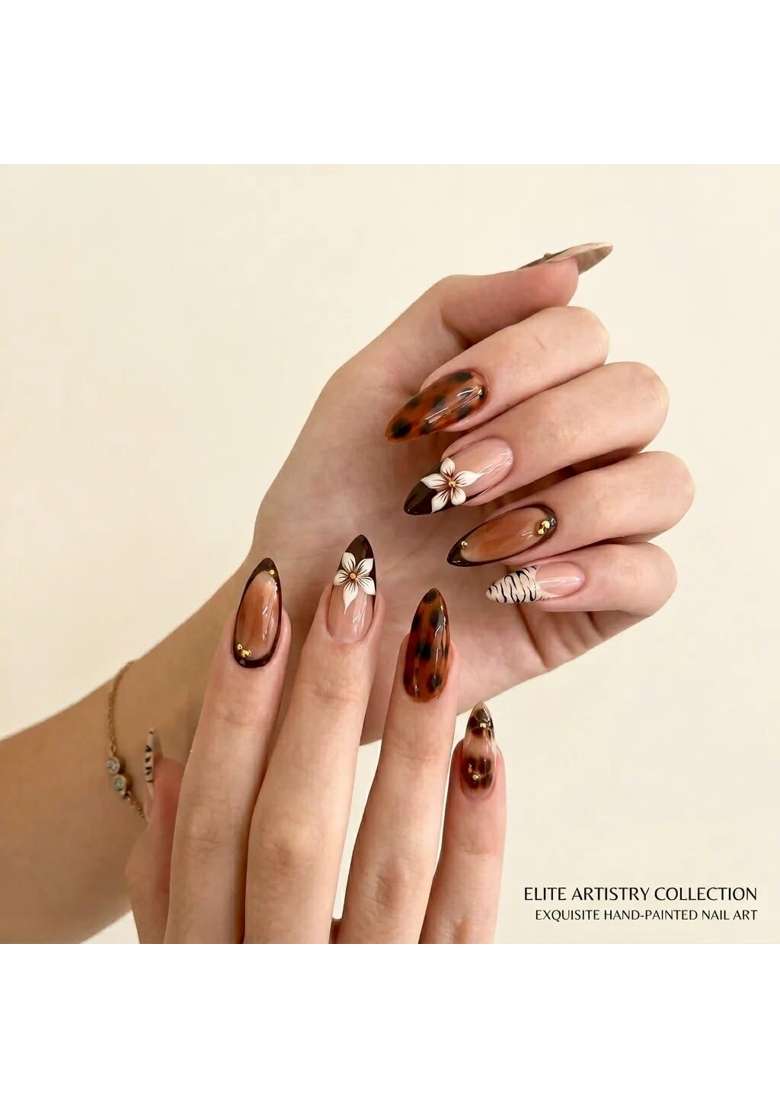 MILO Nails Autumn Botanical Press on Nails Handmade Custom Reusable Gel Nails Set of 10 - Indya