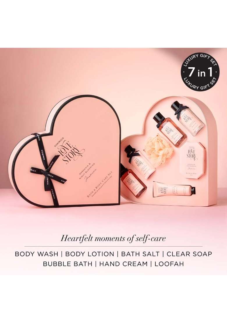 Kimirica Gift Set Love Story Moment for Women and Men Luxury Bath and Body Care Set for Husband Pack of 7 - Indya