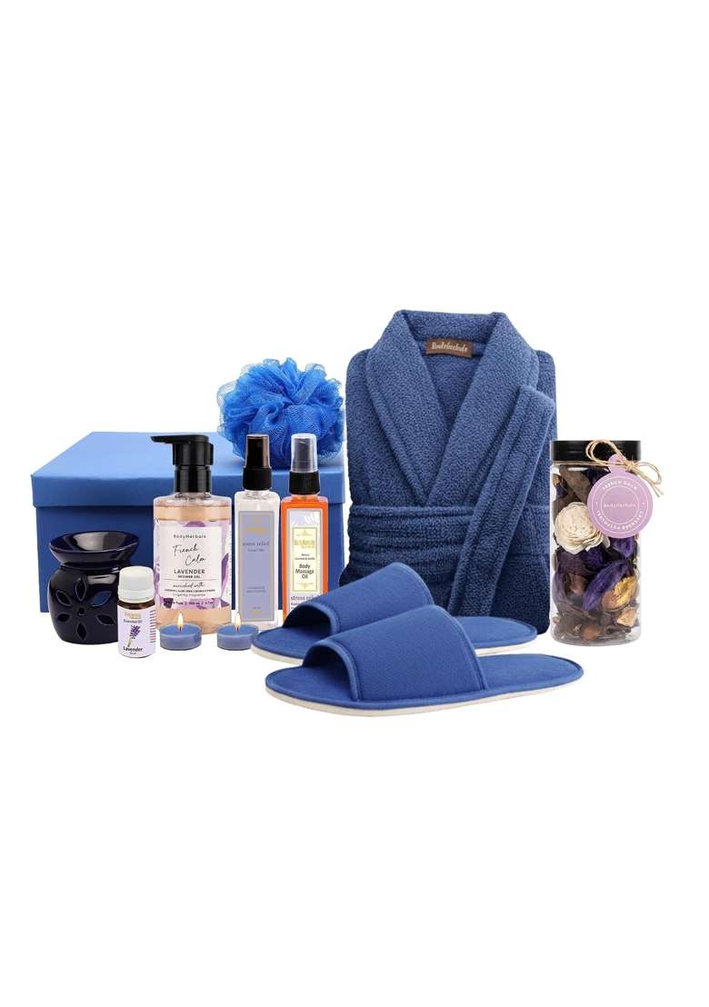 Bodyherbals De Stress Lavender Skincare Gift Set for Women and Men 9 Pcs Luxury Gift Box for Couples - Indya