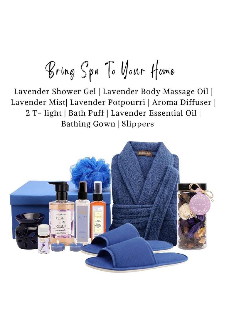 Bodyherbals De Stress Lavender Skincare Gift Set for Women and Men 9 Pcs Luxury Gift Box for Couples - Indya