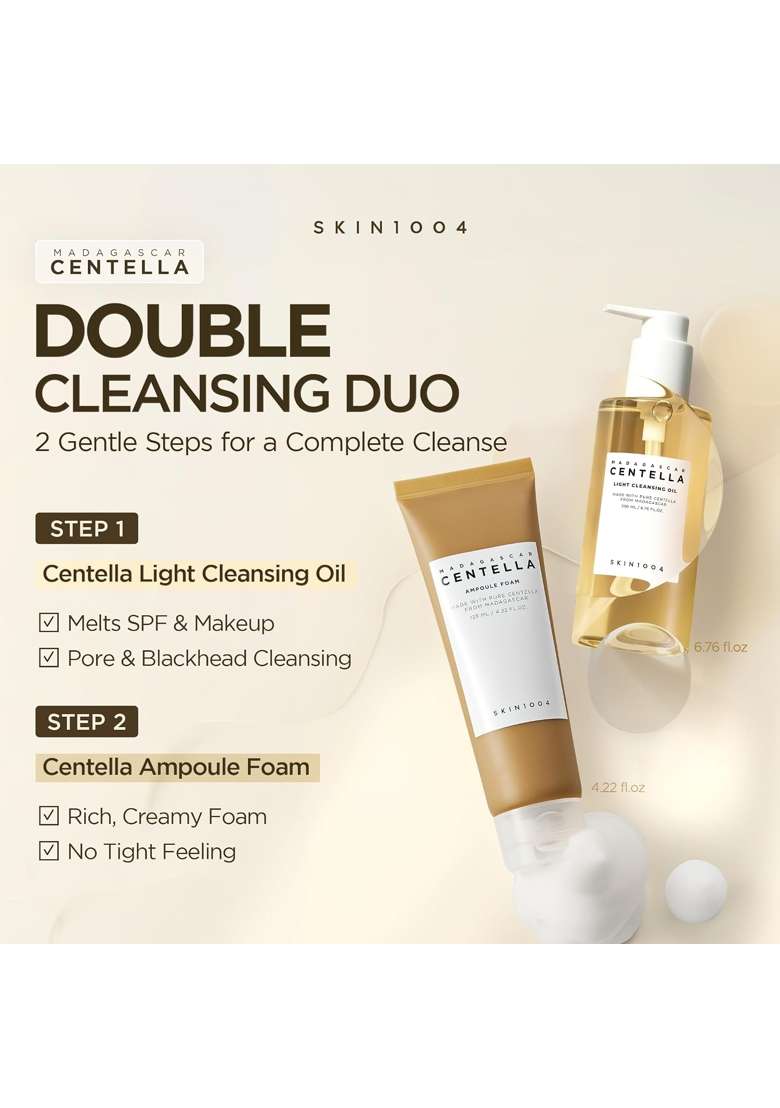 SKIN1004 White Centella Double Cleansing Duo Cleansing Oil 200 ML and Ampoule Foam Cleanser 125 ML - Indya