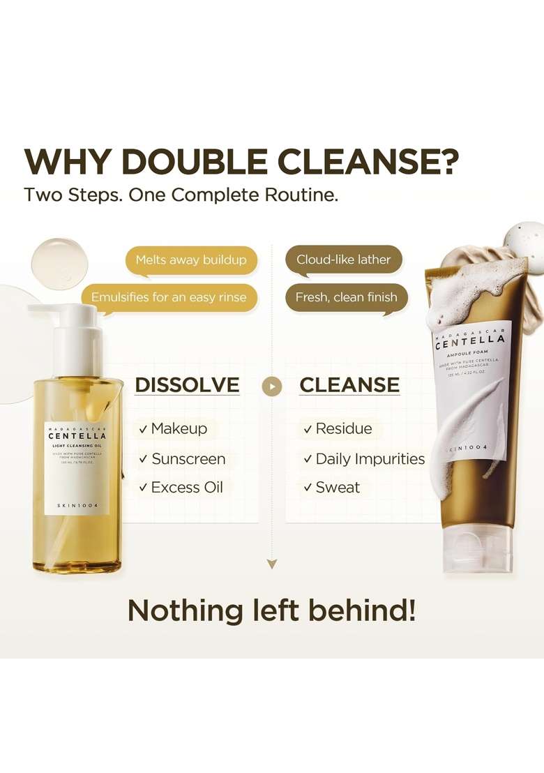 SKIN1004 White Centella Double Cleansing Duo Cleansing Oil 200 ML and Ampoule Foam Cleanser 125 ML - Indya