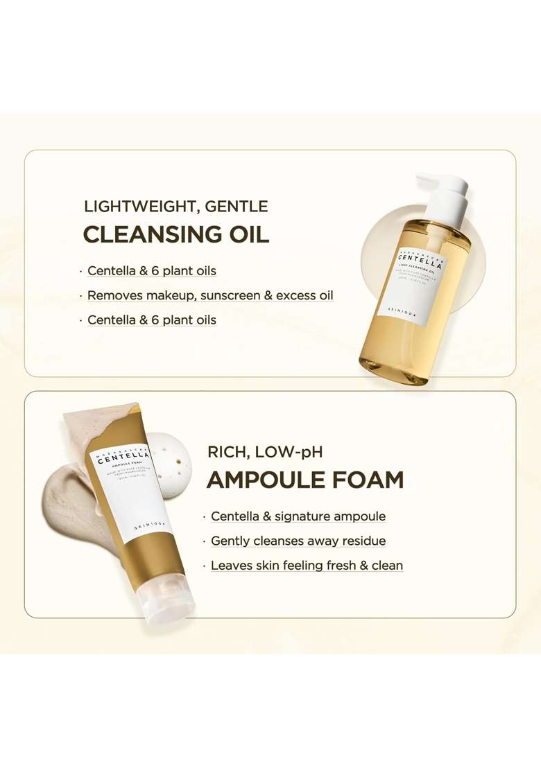 SKIN1004 White Centella Double Cleansing Duo Cleansing Oil 200 ML and Ampoule Foam Cleanser 125 ML - Indya
