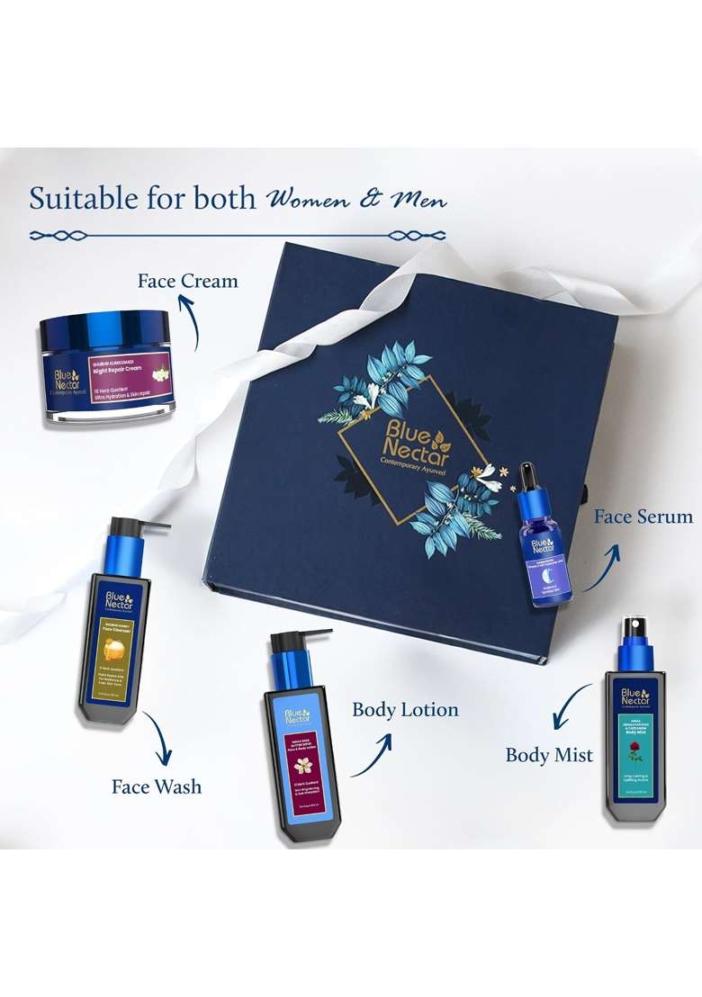 Blue Nectar Indulgent Nature Beauty Skincare Combo with Kumkumadi Cream Vitamin C Serum Pack of 5 - Indya