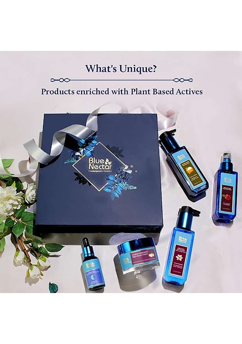 Blue Nectar Indulgent Nature Beauty Skincare Combo with Kumkumadi Cream Vitamin C Serum Pack of 5 - Indya