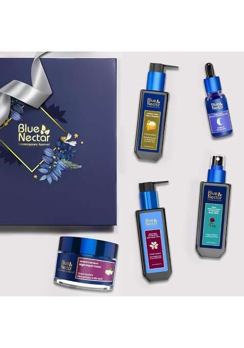 Blue Nectar Indulgent Nature Beauty Skincare Combo with Kumkumadi Cream Vitamin C Serum Pack of 5