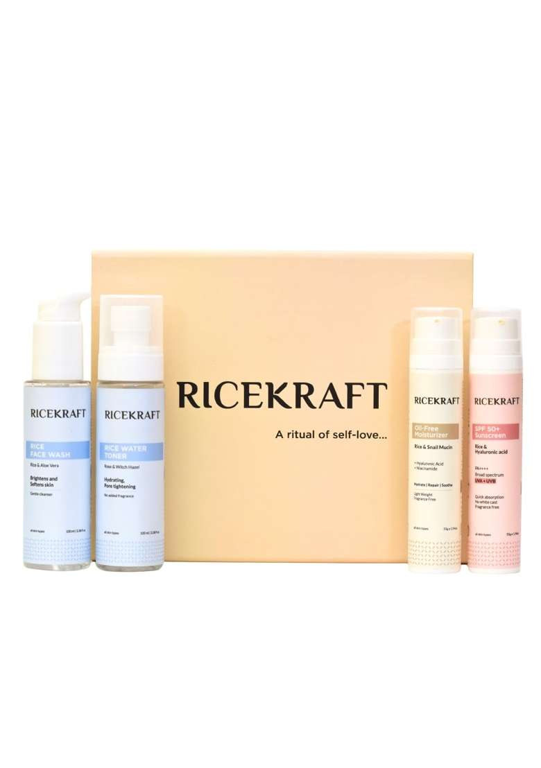Ricekraft Korean Daily Glow Ritual Skincare Gift Kit Set of Rice Face Wash Rice Water Toner - Indya