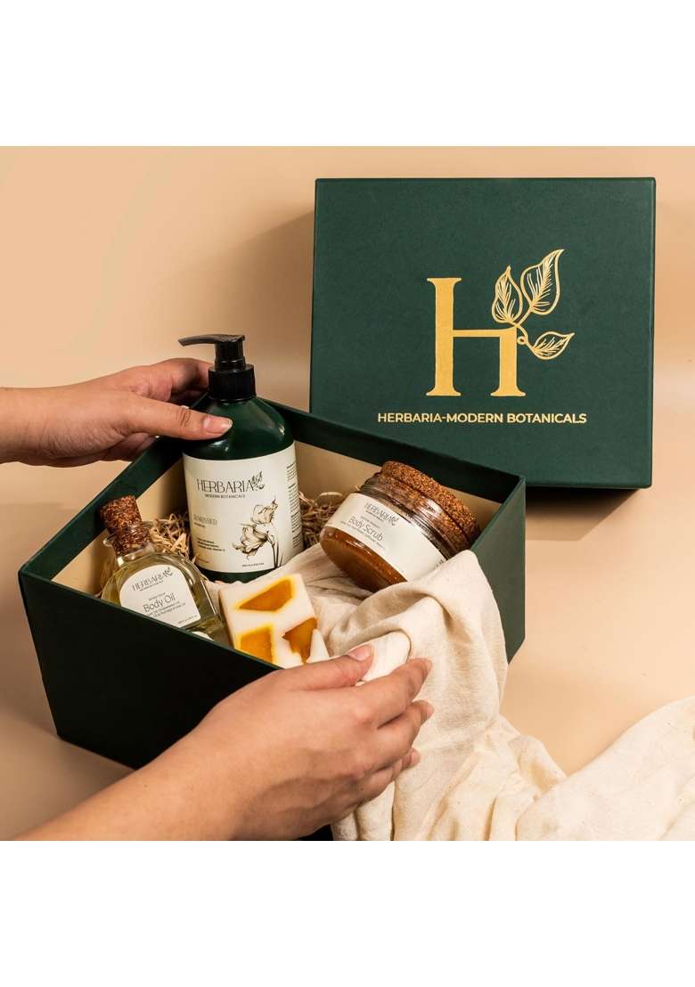 Herbaria Ageless Elegant Ritual Gift Box Luxury Skincare Set with Shower Gel 400ML Body Oil 100ML Soap Bar - Indya