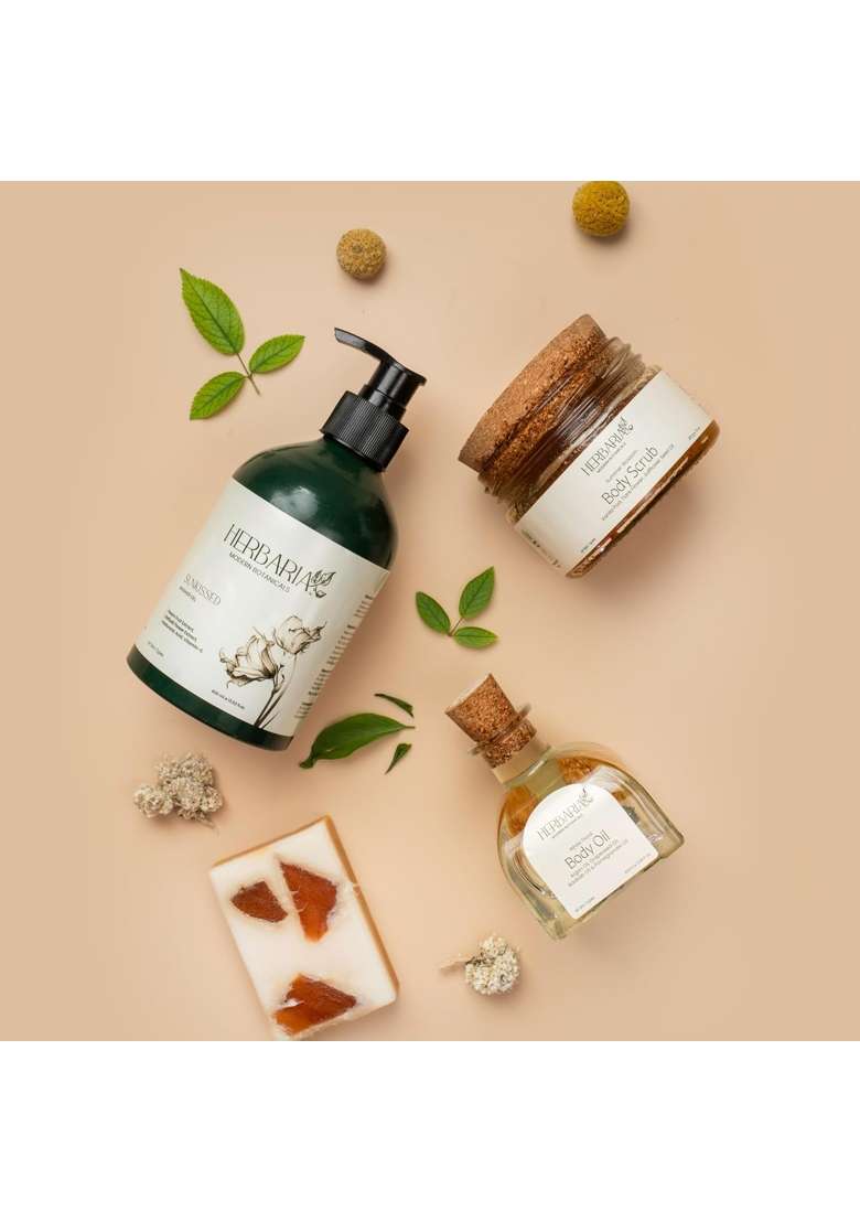Herbaria Ageless Elegant Ritual Gift Box Luxury Skincare Set with Shower Gel 400ML Body Oil 100ML Soap Bar - Indya