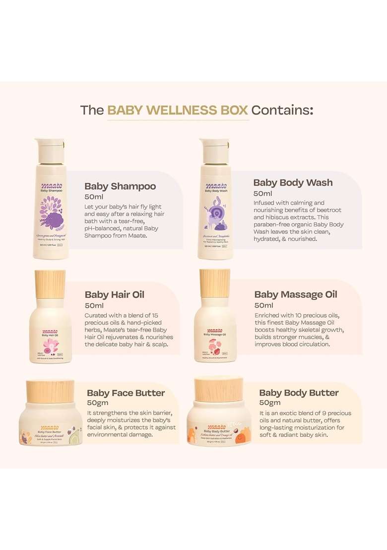 Maate Beige Baby Skincare Wellness Box 6 Skincare and Haircare Newborn Baby Kit - Indya