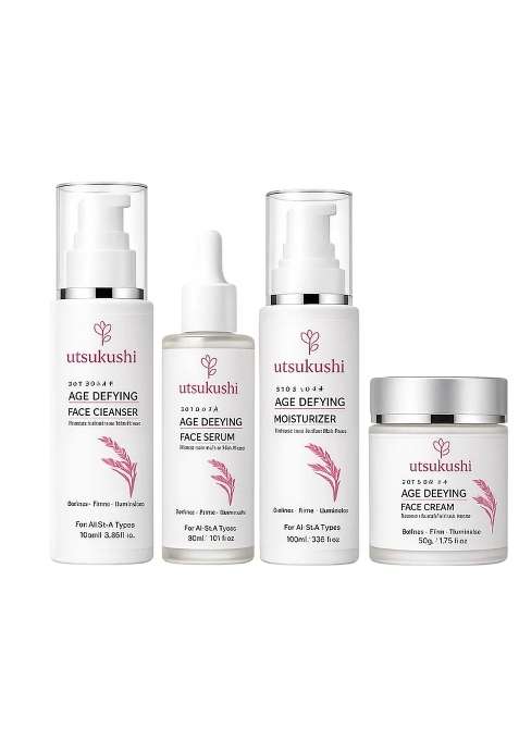 Utsukushi Rice Water Age Defying Skincare Combo Kit Korean Inspired Ingredients Skin Care Set