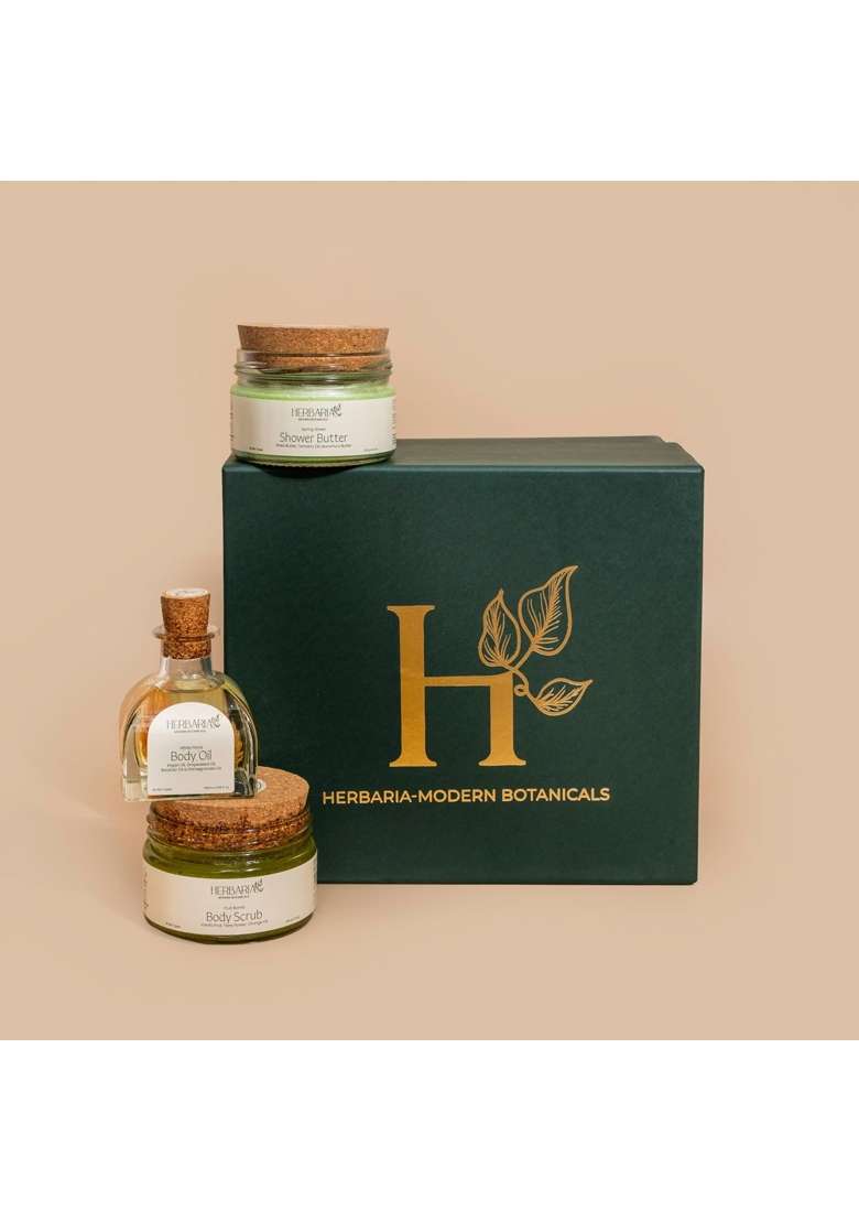 Herbaria Hydration Bouquet Gift Box Nourishing Body Care Trio with Body Oil 100ML Shower Butter 120G - Indya