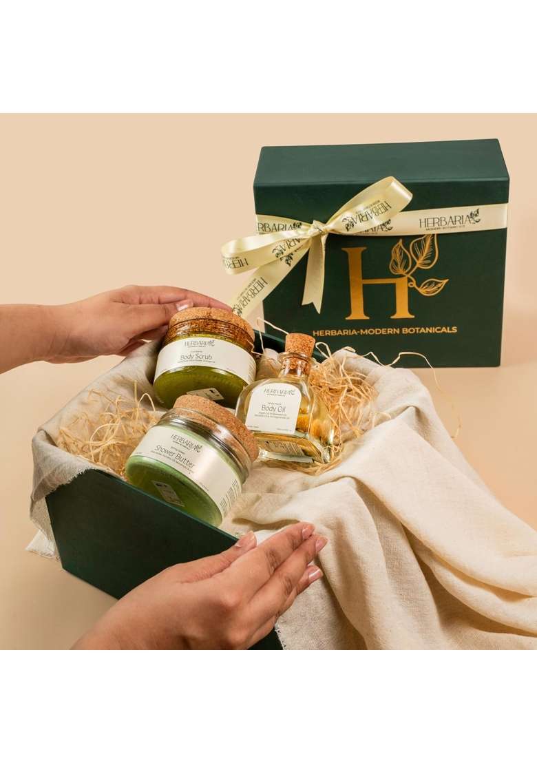 Herbaria Hydration Bouquet Gift Box Nourishing Body Care Trio with Body Oil 100ML Shower Butter 120G - Indya