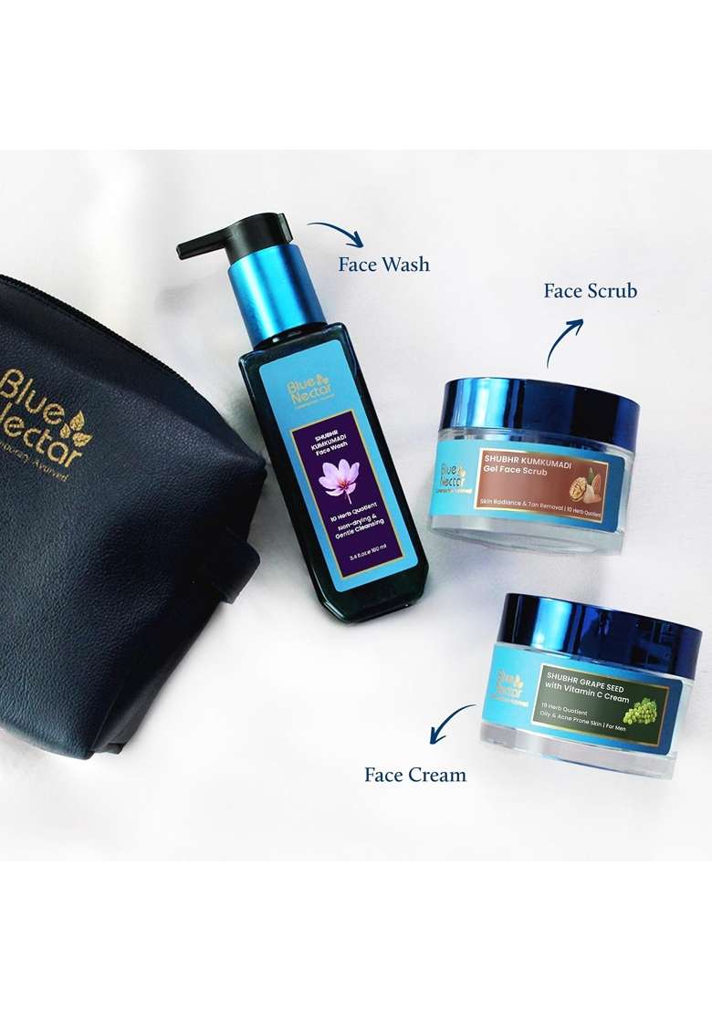 Blue Nectar Gentlemen Gift Box Premium Skincare with Kumkumadi Face Wash Pack of 3 - Indya