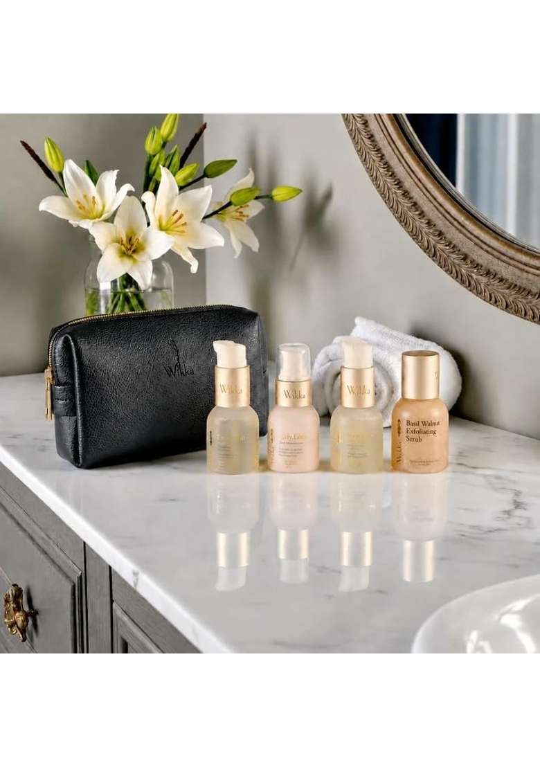 Wikka Travel Kit Premium Vegan Leather Self Care and Bath Essentials Gift Set - Indya