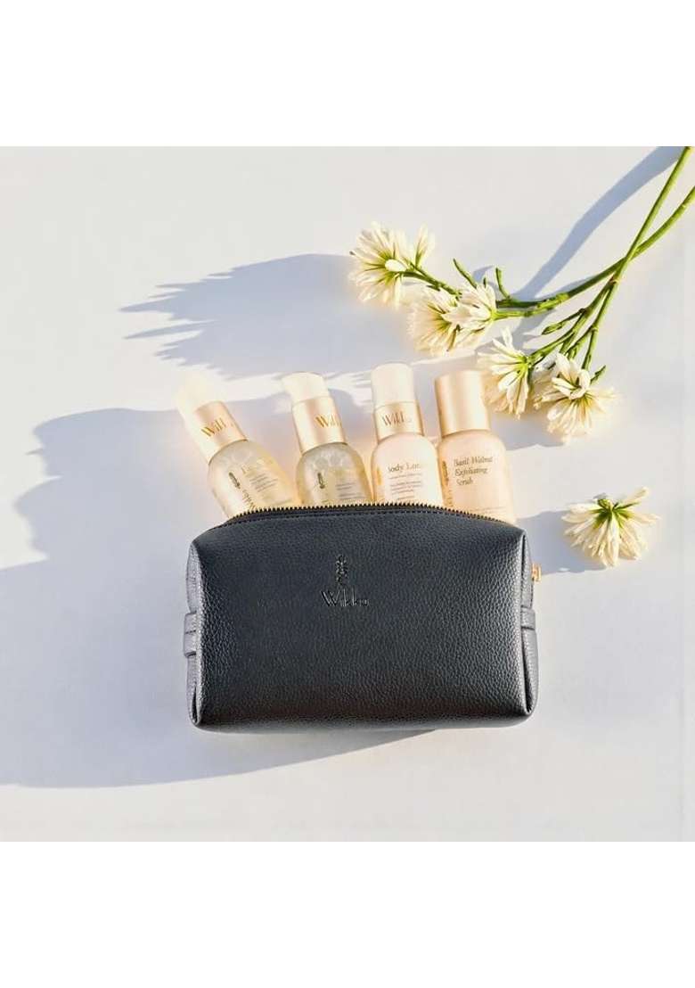 Wikka Travel Kit Premium Vegan Leather Self Care and Bath Essentials Gift Set - Indya