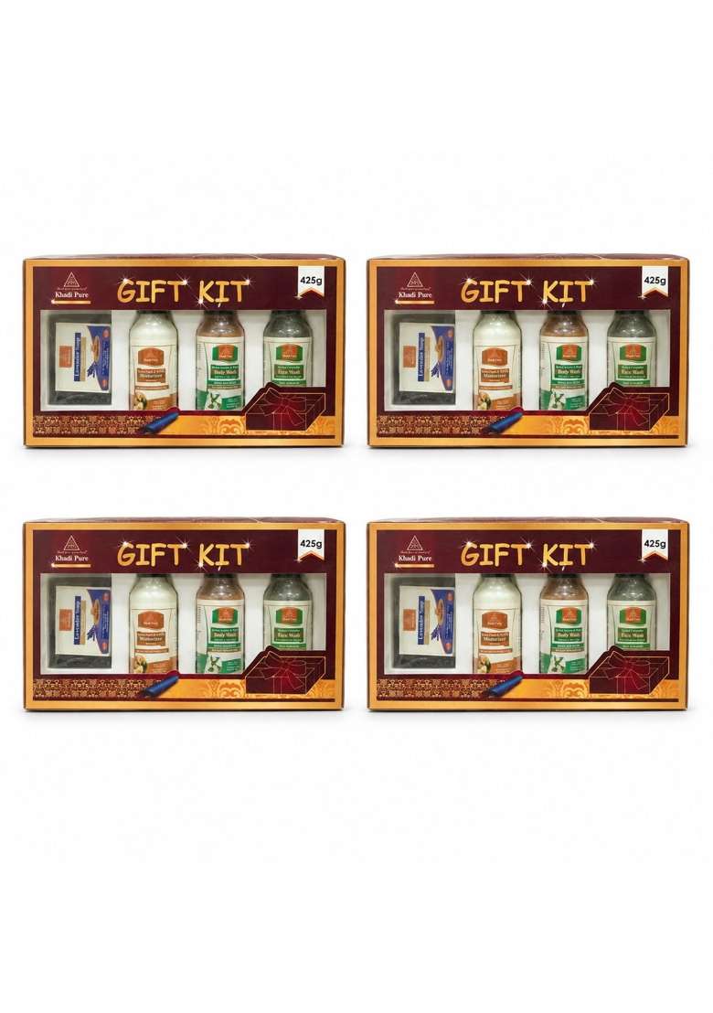 Khadi Pure Personal Care Gift Kit Aloe Vera Face Wash Peach and Avocado Moisturizer Pack of 4 - Indya