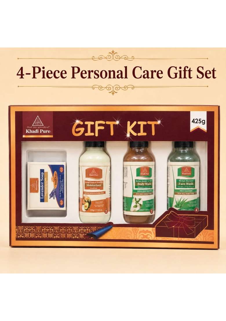 Khadi Pure Personal Care Gift Kit Aloe Vera Face Wash Peach and Avocado Moisturizer Pack of 4 - Indya